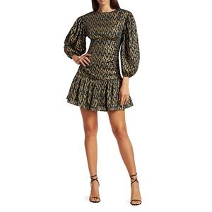 Rhode Donna Geo‎ Metallic Blouson-Sleeve Dress S